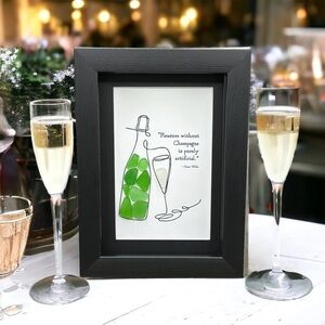 Sea Glass Art Bar Decor| Champagne Cocktail Quote Seaglass Gift| Framed Art